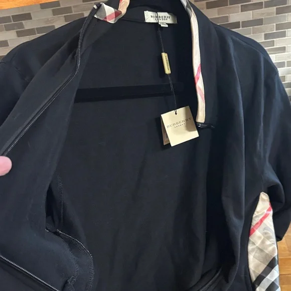 Burberry Black cotton blend track Jacket with Plaid XXL size 20 “pit to pit - Picture 11 of 14